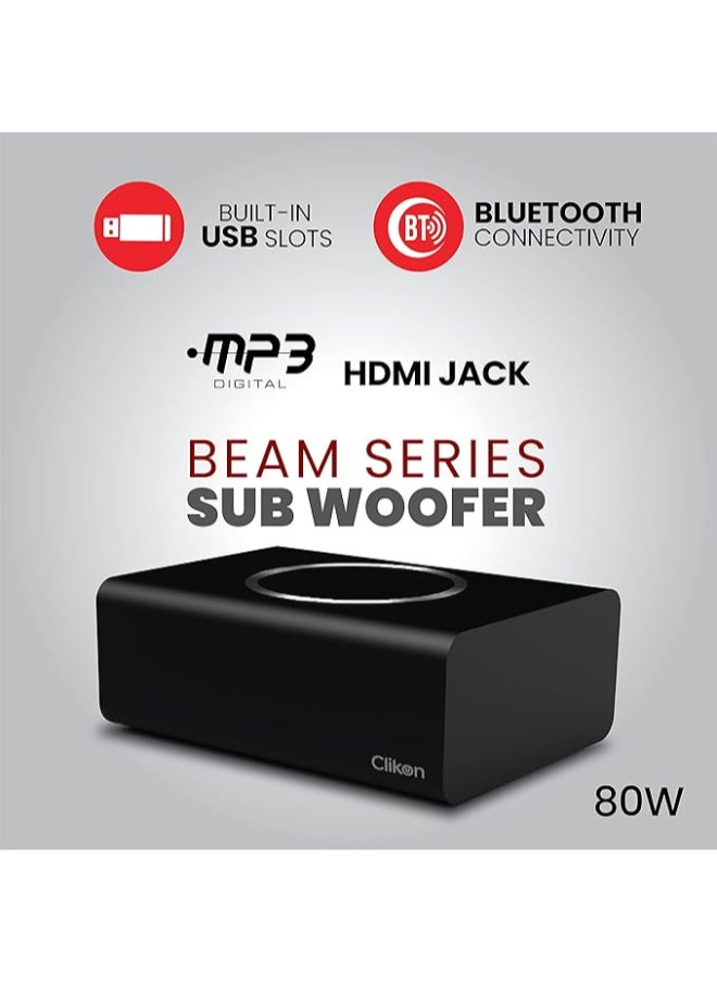 Clikon Beam Series Bluetooth Sound Bar with MP3 Player, Built-in USB Slots, 2 Years Warranty, 80 Watts, Black – CK855