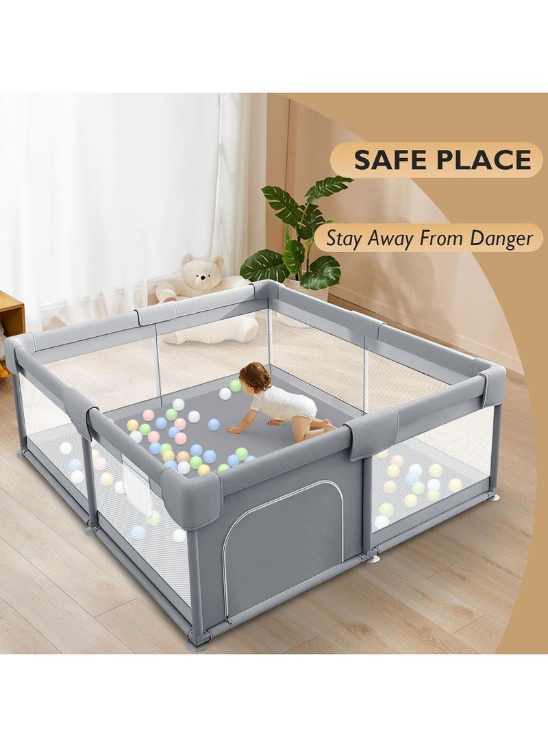 Baby Playpen Large Playpen for Toddler, Baby Safe Activity Center Baby Bumper Foam Playpen with Breathable Mesh Playpen 180 * 150cm with Balls & Accessories