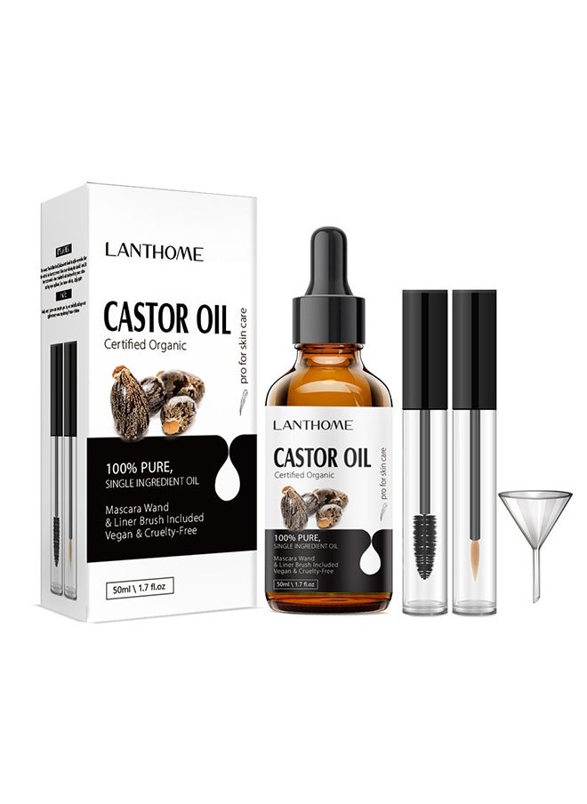 Castor Oil ,For Eyelashes and Eyebrows, Organic Jamaican Black Castor Oil Cold Pressed Hair Growth Oil, Skin Moisturizer Body Oil ith Eyelash Kit