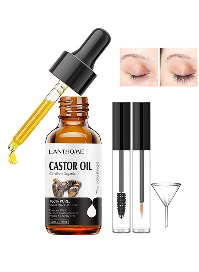 Castor Oil ,For Eyelashes and Eyebrows, Organic Jamaican Black Castor Oil Cold Pressed Hair Growth Oil, Skin Moisturizer Body Oil ith Eyelash Kit