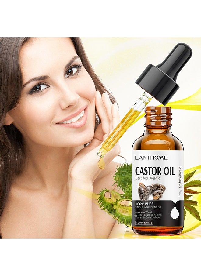 Castor Oil ,For Eyelashes and Eyebrows, Organic Jamaican Black Castor Oil Cold Pressed Hair Growth Oil, Skin Moisturizer Body Oil ith Eyelash Kit