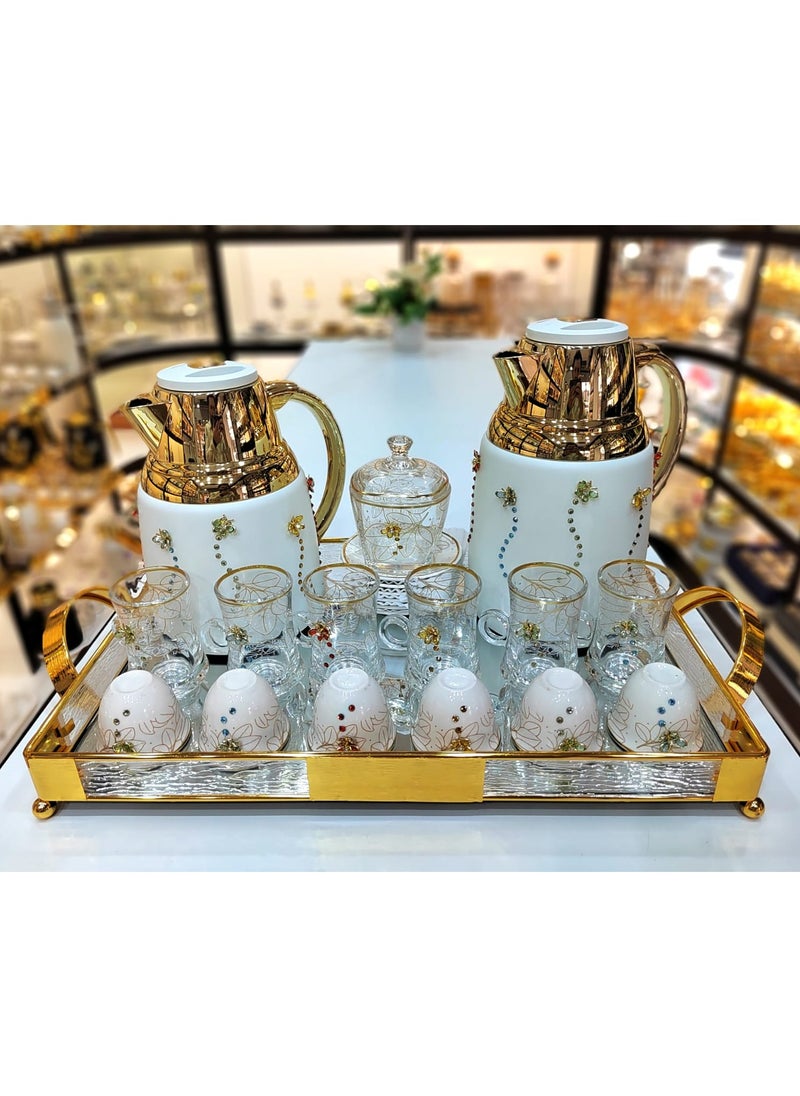 22Pieces New Full Set Thermose 2Thermos 6Teacup With 6saucer 6Guava Cup 1Sugar Bowl 1Tray