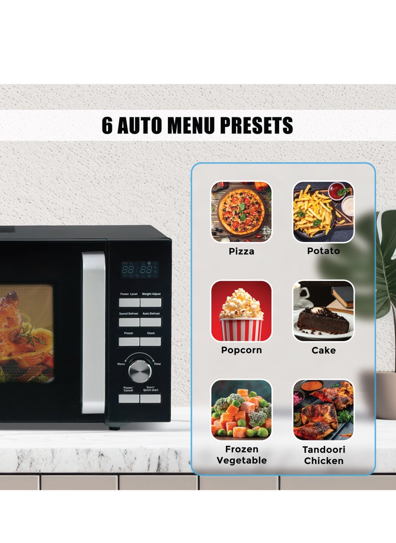 SPJ 25L Microwave Oven 900W Digital with Grill Function, 6 Power Levels, 95-Min Timer, Child-Safety Lock & Easy Controls – Stylish Black Microwave for Home Kitchen