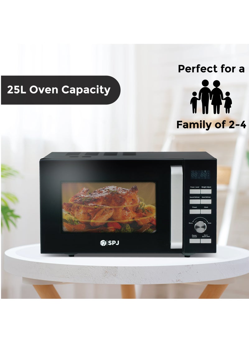 SPJ 25L Microwave Oven 900W Digital with Grill Function, 6 Power Levels, 95-Min Timer, Child-Safety Lock & Easy Controls – Stylish Black Microwave for Home Kitchen