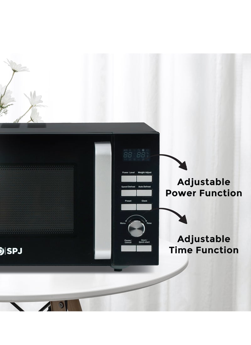 SPJ 25L Microwave Oven 900W Digital with Grill Function, 6 Power Levels, 95-Min Timer, Child-Safety Lock & Easy Controls – Stylish Black Microwave for Home Kitchen