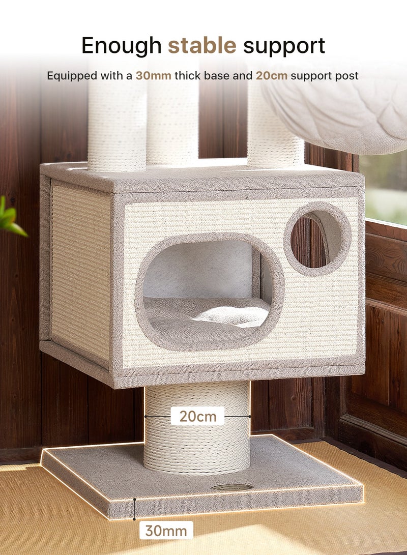 SOPAPETS High-End Large Cat Tree Tower, Premium Birch Wood Made, Scratching Posts, Cat Condo with Scratching Posts, Removable Soft Cushion Bed, Cat Nest, Super Stable (48x48x123cm)