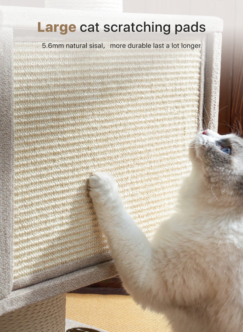 SOPAPETS High-End Large Cat Tree Tower, Premium Birch Wood Made, Scratching Posts, Cat Condo with Scratching Posts, Removable Soft Cushion Bed, Cat Nest, Super Stable (48x48x123cm)