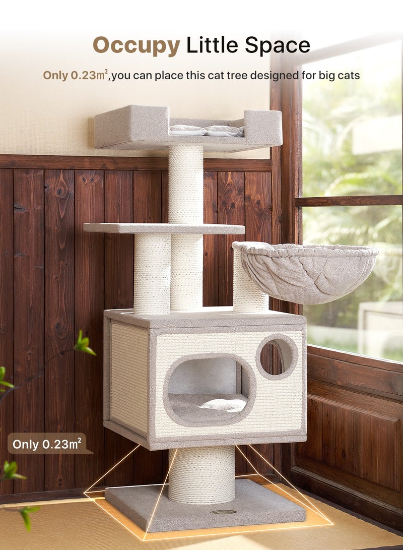SOPAPETS High-End Large Cat Tree Tower, Premium Birch Wood Made, Scratching Posts, Cat Condo with Scratching Posts, Removable Soft Cushion Bed, Cat Nest, Super Stable (48x48x123cm)