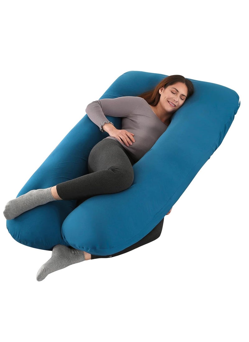 Maternity Pillow, U-Shape Full Body Pillow, Maternity Nursing Pillow, Knitted Fabric, Scientific Filling, Full Body Support, Removable Pillowcase, Easy to Wash, Blue