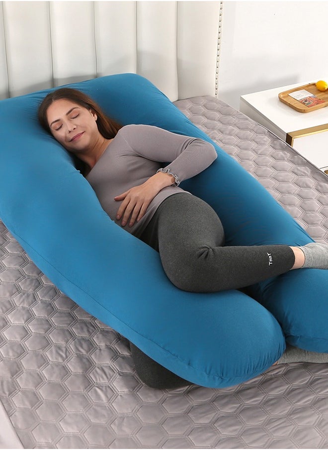Maternity Pillow, U-Shape Full Body Pillow, Maternity Nursing Pillow, Knitted Fabric, Scientific Filling, Full Body Support, Removable Pillowcase, Easy to Wash, Blue