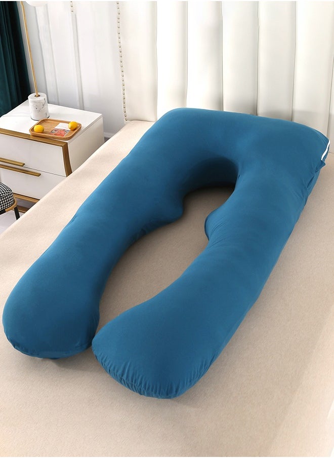 Maternity Pillow, U-Shape Full Body Pillow, Maternity Nursing Pillow, Knitted Fabric, Scientific Filling, Full Body Support, Removable Pillowcase, Easy to Wash, Blue