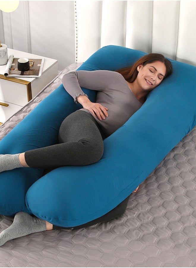 Maternity Pillow, U-Shape Full Body Pillow, Maternity Nursing Pillow, Knitted Fabric, Scientific Filling, Full Body Support, Removable Pillowcase, Easy to Wash, Blue
