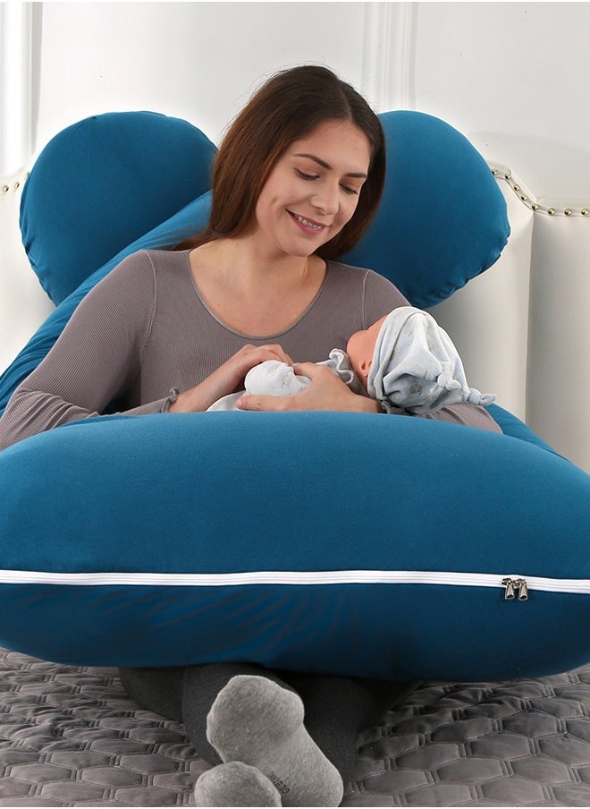 Maternity Pillow, U-Shape Full Body Pillow, Maternity Nursing Pillow, Knitted Fabric, Scientific Filling, Full Body Support, Removable Pillowcase, Easy to Wash, Blue
