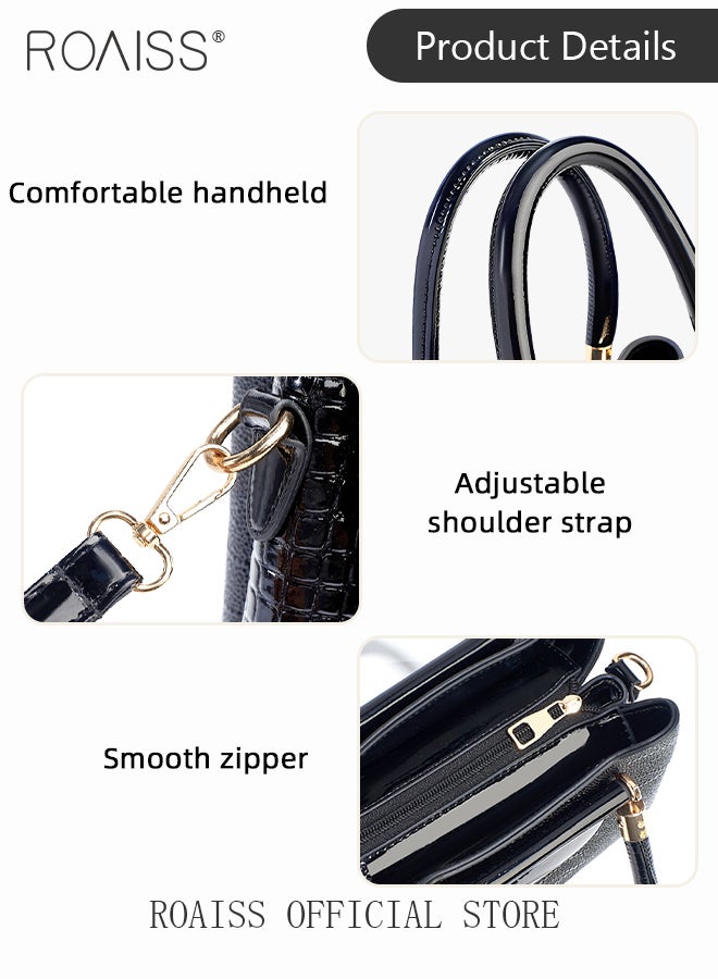 Crocodile Pattern Satchel for Women Large Capacity Light Luxury Crossbody Bag Ladies Elegant Handbag with Comfortable Handle and Hardware Parts