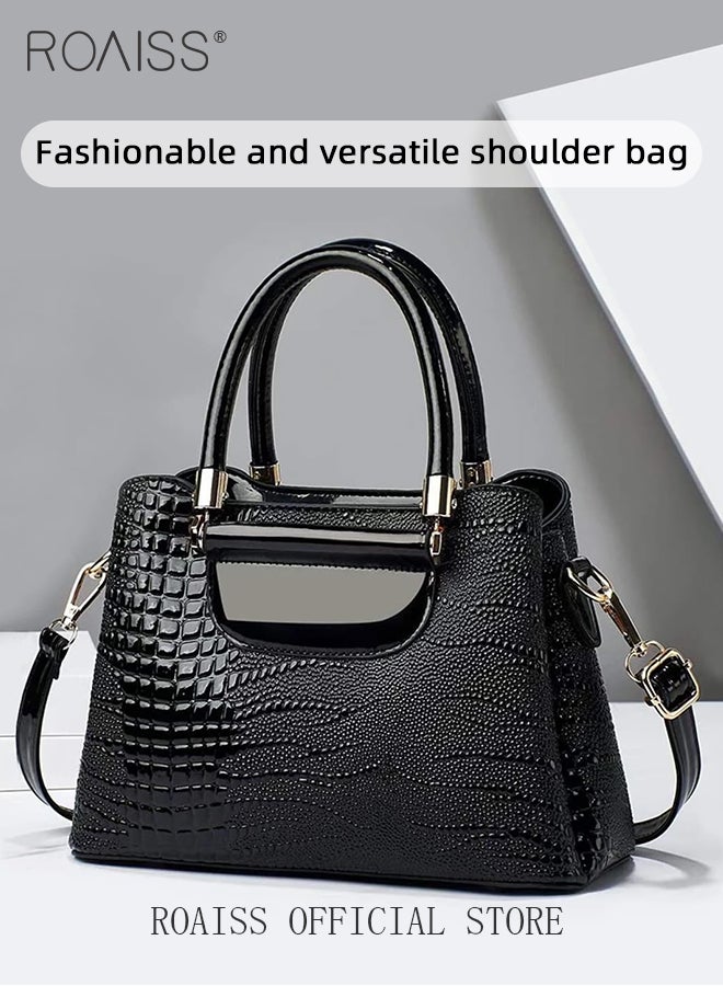 Crocodile Pattern Satchel for Women Large Capacity Light Luxury Crossbody Bag Ladies Elegant Handbag with Comfortable Handle and Hardware Parts