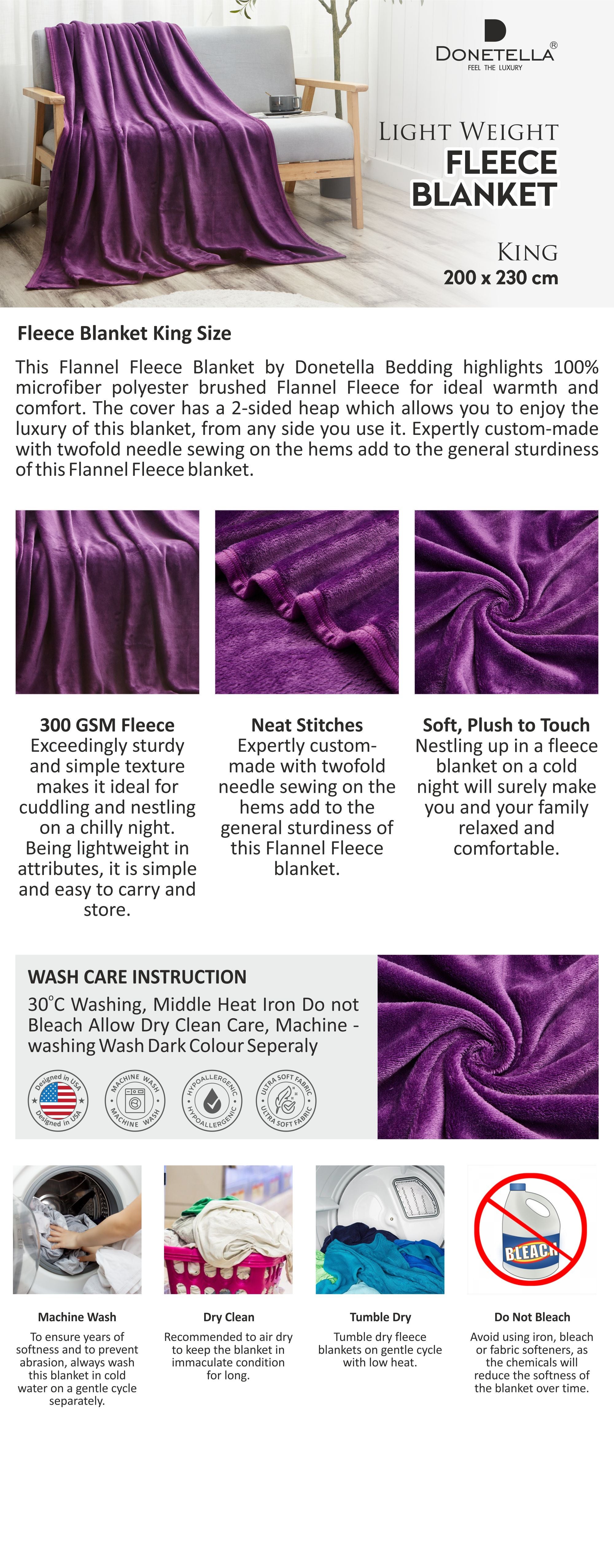 Solid Blanket King Size Fleece Purple Fleece Purple