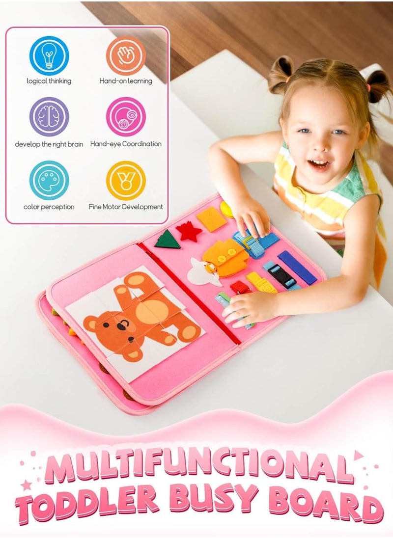 Busy Board Books, Montessori Sensory Activity Board for Early Learning, Multifunctional Portable Quiet Book, Travel Carry-on Toy, Preschool Kids Learning Life Skills & Fine Motor Skills, Kid-Friendly Felt Material Board Game, Pink Mermaid Design