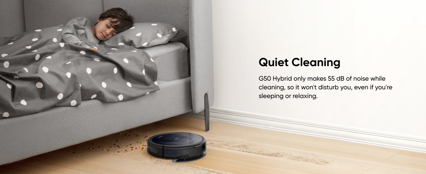 G50 Robot Vacuum With 4,000 Pa Powerful Suction, Dynamic Navigation And Pro Detangle Comb Roller Brush For Hair Cleaning, Mop Pad For Light Surface Cleaning, Perfect For Hard Floor, Pet Hair, Carpet 40 W T2212 Black