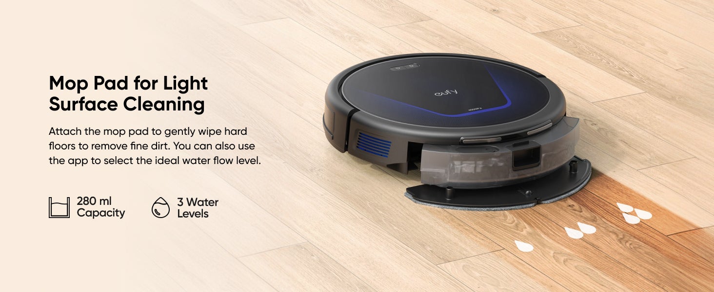 G50 Robot Vacuum With 4,000 Pa Powerful Suction, Dynamic Navigation And Pro Detangle Comb Roller Brush For Hair Cleaning, Mop Pad For Light Surface Cleaning, Perfect For Hard Floor, Pet Hair, Carpet 40 W T2212 Black