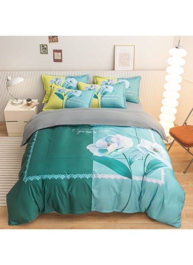 Luxury Soft King Size Colorful Bed Sheets, Comfortable Duvet Cover Sheet 6 Piece Bed Set 1 King Duvet Cover 220x240cm, 1 Fitted Sheet 200x200+25cm, 4 Pillowcases 50x75cm