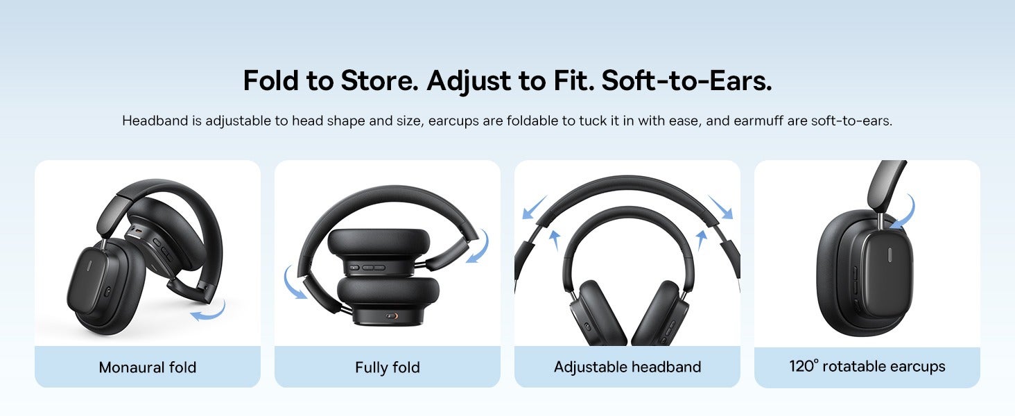 Hybrid ANC Wireless Headphones with Active Noise Cancellation, Hi-Res LHDC Audio, 100 Hours Playback, Bluetooth 5.3, Low Latency 0.038s, ENC Microphone, Comfortable Ergonomic Design, Multi-Device Connectivity, Foldable Lightweight Headset for iPhone, Samsung, Android, MacBook, Laptop, Gaming (Black) Black