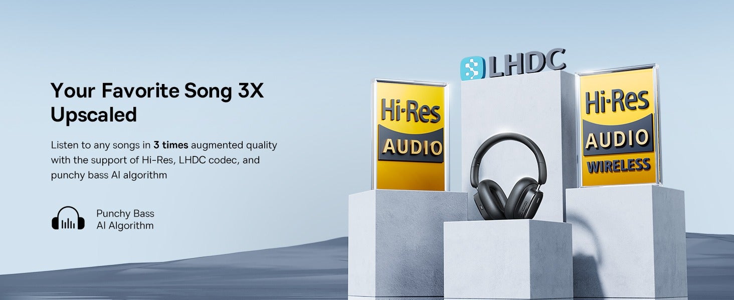 Hybrid ANC Wireless Headphones with Active Noise Cancellation, Hi-Res LHDC Audio, 100 Hours Playback, Bluetooth 5.3, Low Latency 0.038s, ENC Microphone, Comfortable Ergonomic Design, Multi-Device Connectivity, Foldable Lightweight Headset for iPhone, Samsung, Android, MacBook, Laptop, Gaming (Black) Black