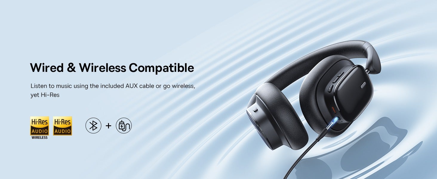 Hybrid ANC Wireless Headphones with Active Noise Cancellation, Hi-Res LHDC Audio, 100 Hours Playback, Bluetooth 5.3, Low Latency 0.038s, ENC Microphone, Comfortable Ergonomic Design, Multi-Device Connectivity, Foldable Lightweight Headset for iPhone, Samsung, Android, MacBook, Laptop, Gaming (Black) Black