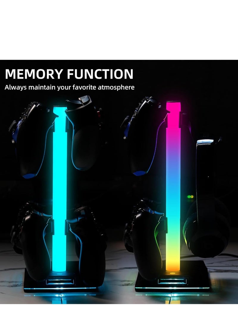 Gaming Controller Holder, Headphone Stand With 2 USB Port and 1 Type-C, Game Controller Stand with 10 RGB Light Modes and Memory Feature, Universal Desk Gaming Headset Stand Accessories
