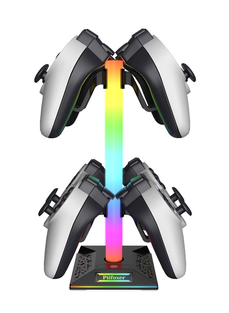 Gaming Controller Holder, Headphone Stand With 2 USB Port and 1 Type-C, Game Controller Stand with 10 RGB Light Modes and Memory Feature, Universal Desk Gaming Headset Stand Accessories