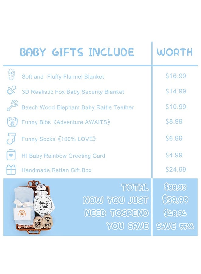 Baby Gift Basket, Newborn Gift Set with Baby Rattle, Newborn Baby Gift Set, Newborn Baby Gifts, Medium Baby Gift Basket Kit for Expecting Moms(BLUE)