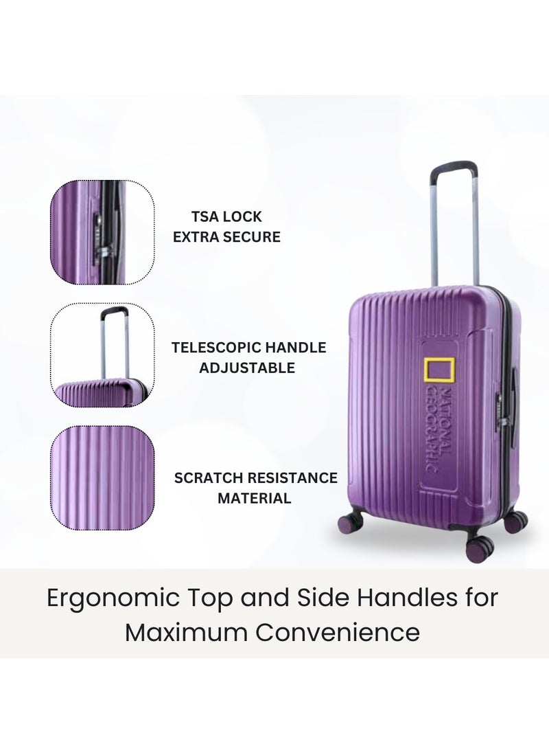 National Geographic Canyon ABS/PC Hardshell Medium Check-In Suitcase Metallic Purple, Durable Lightweight Expandable Anti-theft Zipper TSA Lock Travel Luggage, 4 Double Wheel Trolley Bag (24 Inch)