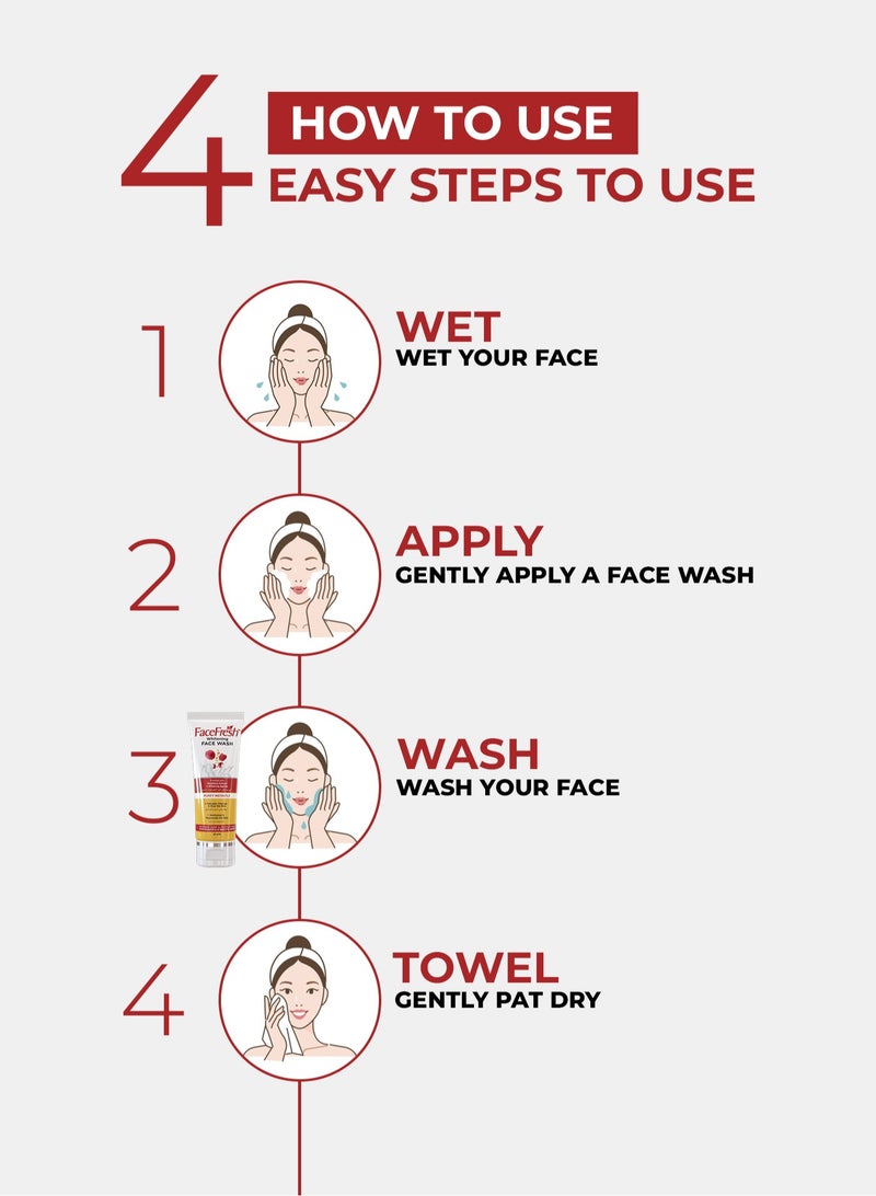 Set of 6 Raspberry Extract Whitening Face Wash - Gentle & Non-Irrititating, Face Wash for All Skin Types 60ml