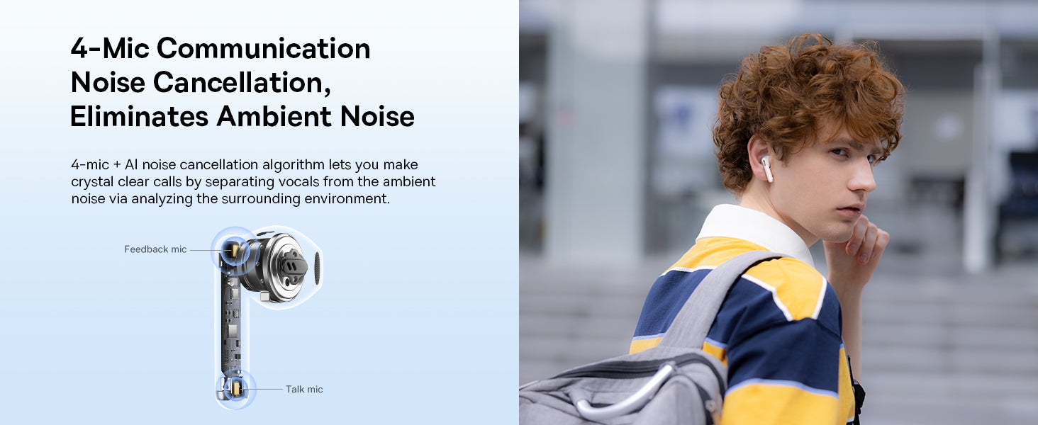 Wireless Earbuds, 30H Playback Bluetooth V5.3 TWS Earbuds With 4 ENC Mics, Call Noise Reduction Headset Pro Low Latency Earbuds 30H Playtime Fast Charge Ear Buds Compatible for Android And iOS White