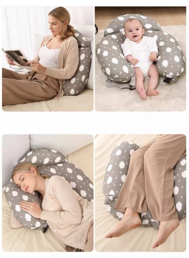 Nursing Pillow Breastfeeding, Original Plus Size, With Adjustable Waist Strap, Removable Cotton Cover, More Support For Mom And Baby Grey