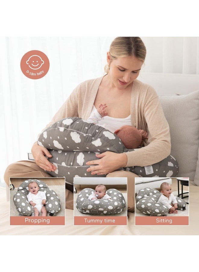 Nursing Pillow Breastfeeding, Original Plus Size, With Adjustable Waist Strap, Removable Cotton Cover, More Support For Mom And Baby Grey