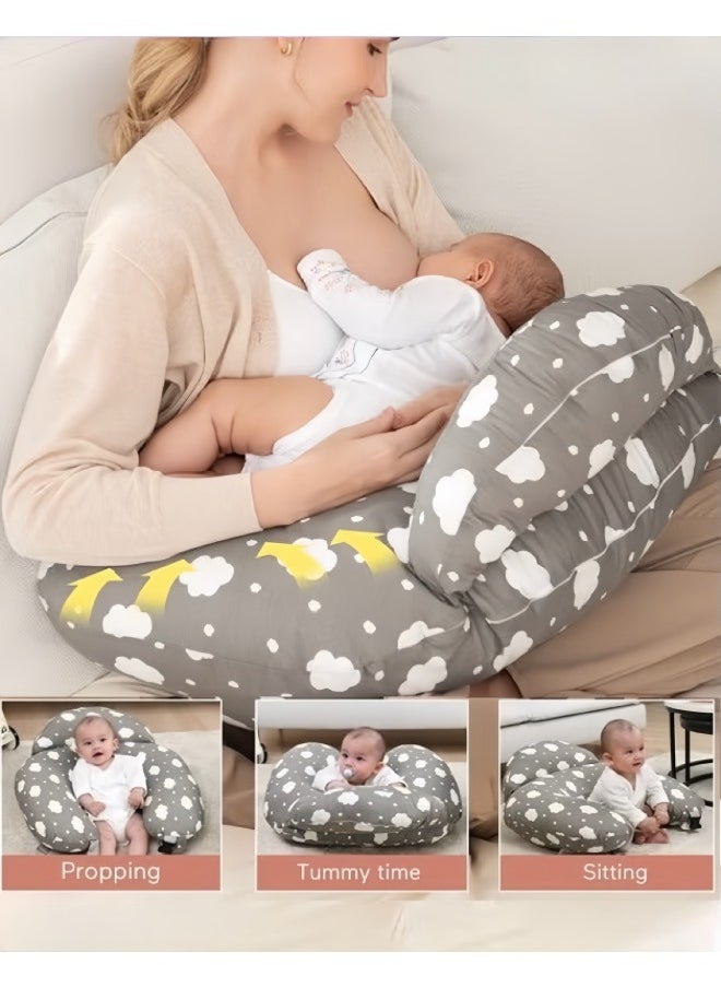 Nursing Pillow Breastfeeding, Original Plus Size, With Adjustable Waist Strap, Removable Cotton Cover, More Support For Mom And Baby Grey