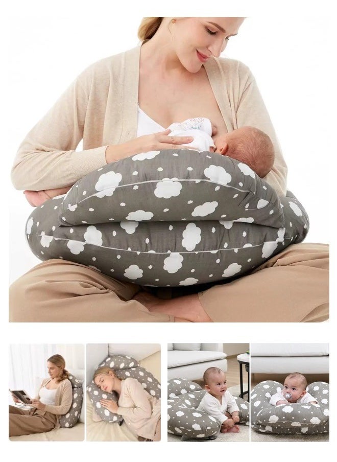 Nursing Pillow Breastfeeding, Original Plus Size, With Adjustable Waist Strap, Removable Cotton Cover, More Support For Mom And Baby Grey