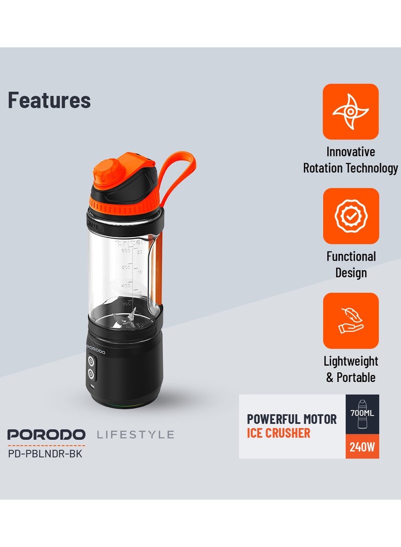 Dual Spin Clockwise & Reverse Portable Blender / 700ml / 2000mAh x3 Battery Capacity / Stainless Steel Blades / ABS Base / 3 Hours Charging Time / 240W Power - Black