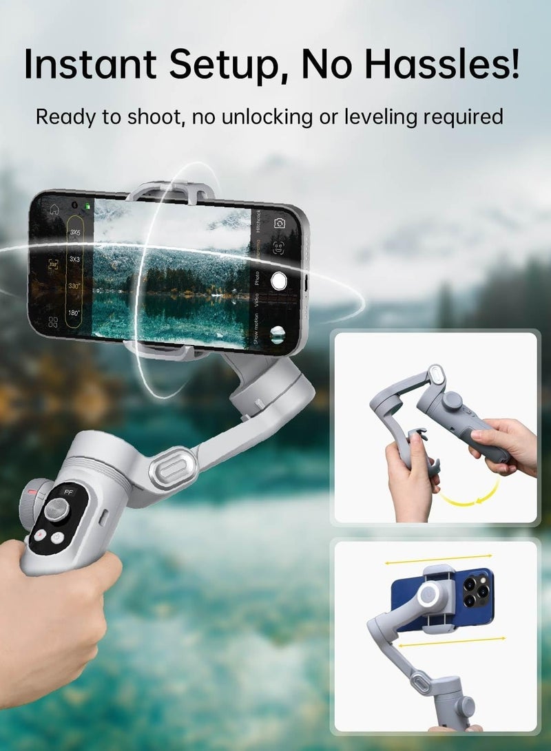 AOCHUAN X PRO Gimbal Stabilizer for Smartphone, Gimbal w/Wireless Charging iPhone Gimbal for iPhone 15 Pro Max/Android Foldable 3-Axis Handheld Phone Gimbal for Video Recording Face Tracking (Grey)