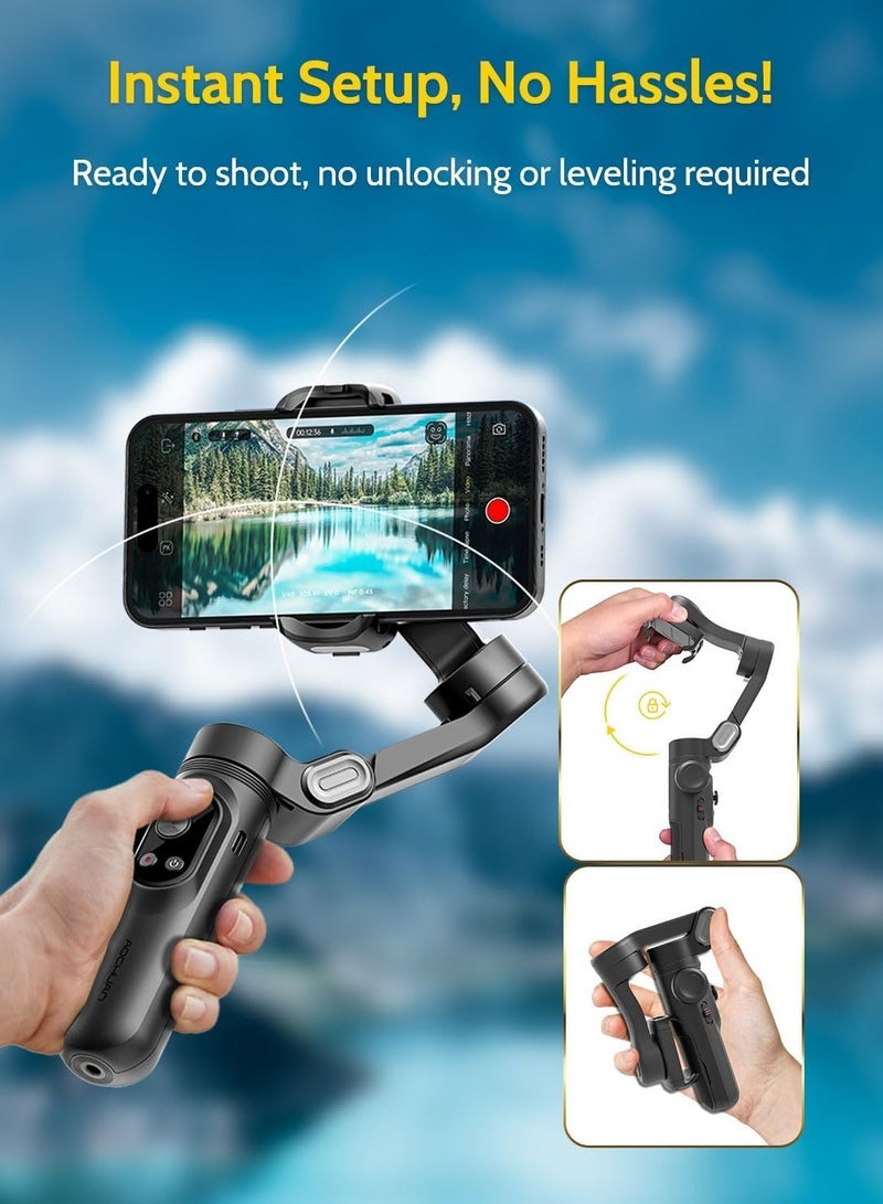 AOCHUAN X PRO Gimbal Stabilizer for Smartphone, Gimbal w/Wireless Charging iPhone Gimbal for iPhone 15 Pro Max/Android Foldable 3-Axis Handheld Phone Gimbal for Video Recording Face Tracking (Black)