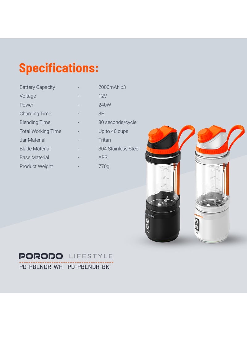 Dual Spin Clockwise & Reverse Portable Blender / 700ml / 2000mAh x3 Battery Capacity / Stainless Steel Blades / ABS Base / 3 Hours Charging Time / 240W Power - White