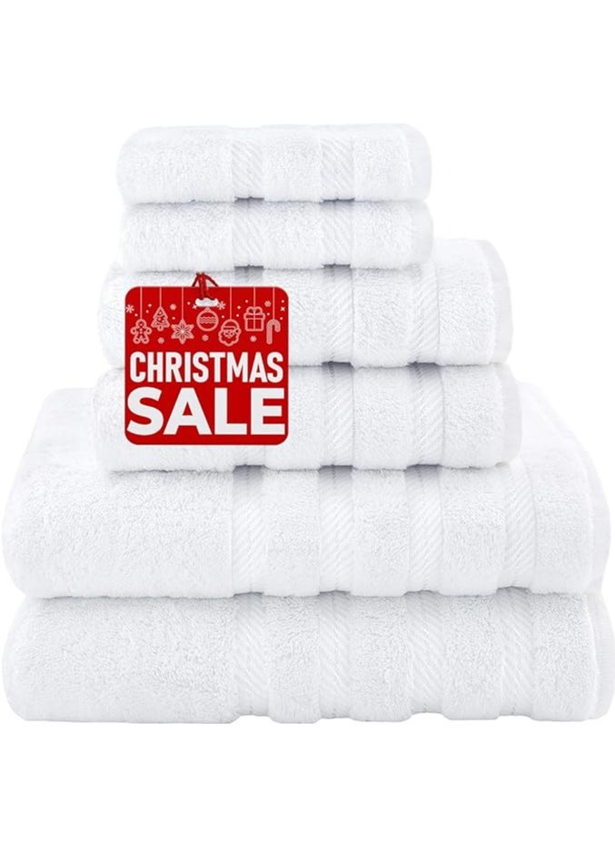 Towel Set Luxury Hotel Quality 600 GSM Genuine Combed Cotton, Super Soft & Absorbent Family Bath Towels 6 Piece Set -  2 Bath Towels, 2 Hand Towels, 2 Washcloths - Bright White