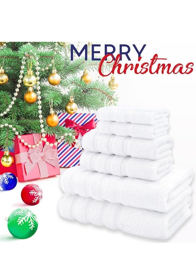 Towel Set Luxury Hotel Quality 600 GSM Genuine Combed Cotton, Super Soft & Absorbent Family Bath Towels 6 Piece Set -  2 Bath Towels, 2 Hand Towels, 2 Washcloths - Bright White
