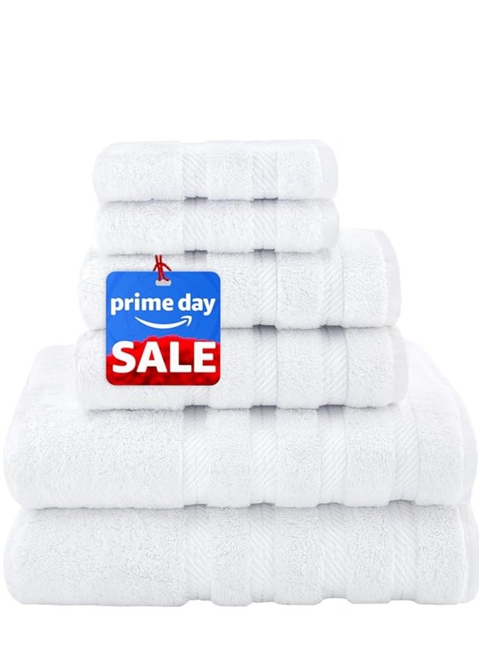 Towel Set Luxury Hotel Quality 600 GSM Genuine Combed Cotton, Super Soft & Absorbent Family Bath Towels 6 Piece Set -  2 Bath Towels, 2 Hand Towels, 2 Washcloths - Bright White