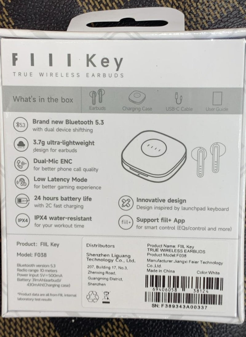 FIIL Key TWS Wireless Bluetooth 5.3 Earphone purre cloction earbuds White GLOBAL version 2024