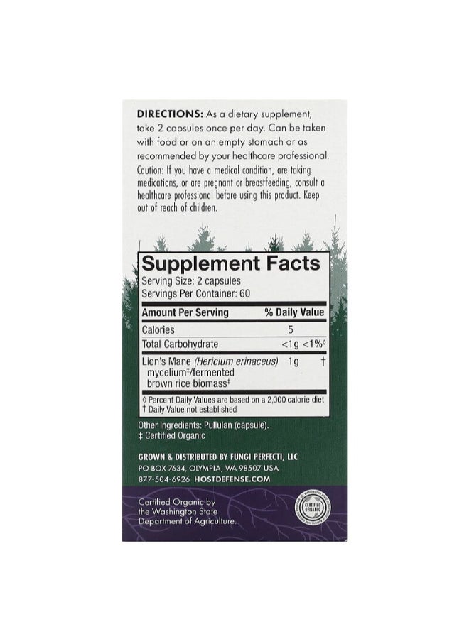 Mushrooms, Lion'S Mane, 120 Capsules Packaging May Vary