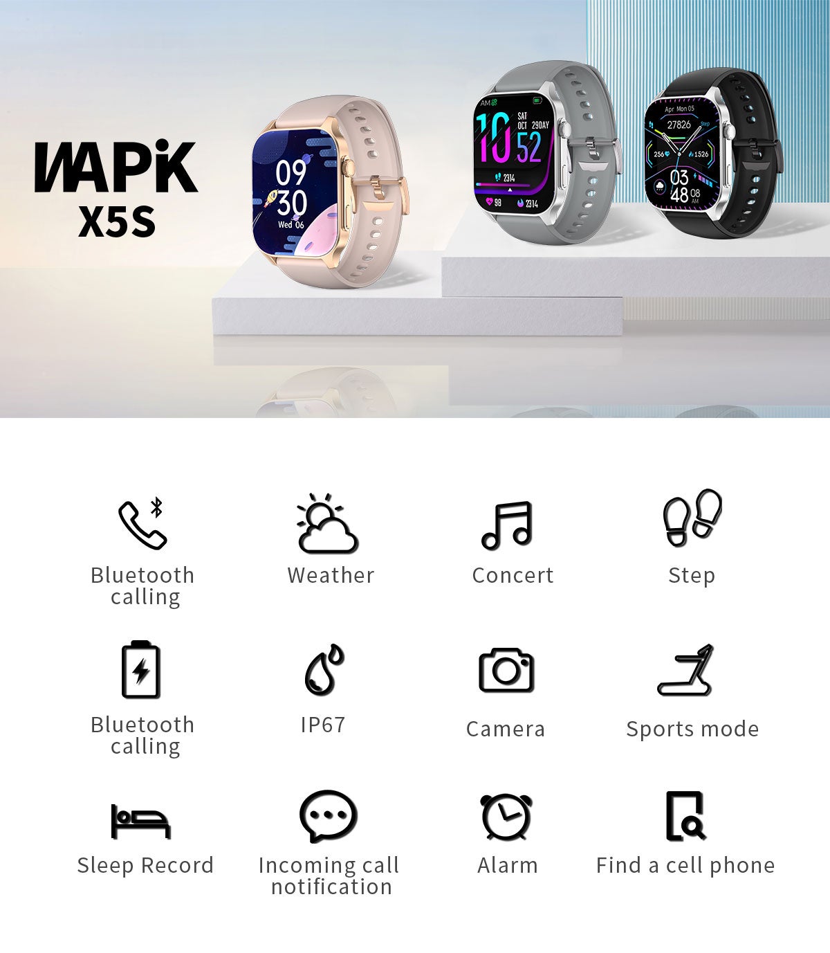 Korean Brand X5S Smart Watch,Business Smartwatch,Waterproof Fitness Watch, Bluetooth Calling,Smart watch for Men, Zinc Alloy Vacuum Plating, Heart Rate Monitoring,Smart watch for Women Silver