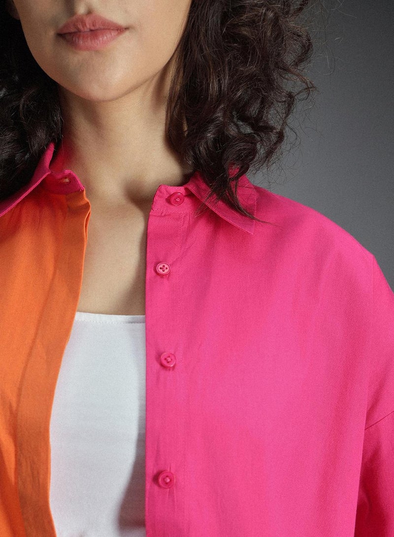 Women's Multicolor Colorblocked Oversized Pure Cotton Shirt