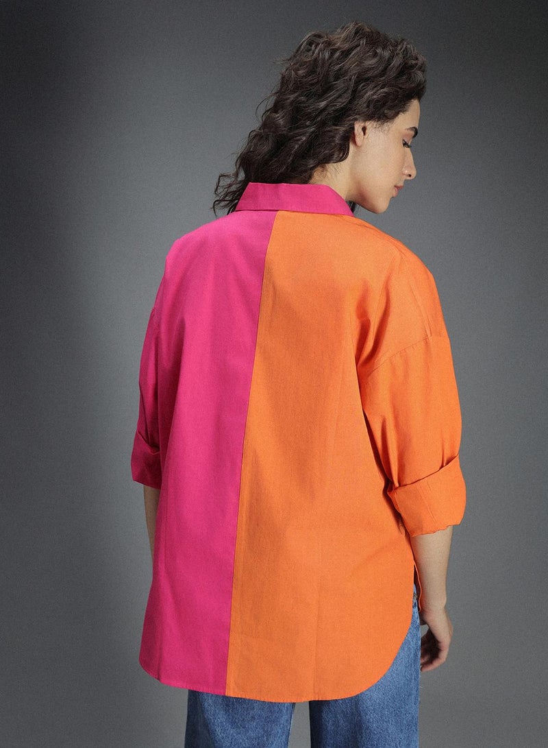 Women's Multicolor Colorblocked Oversized Pure Cotton Shirt