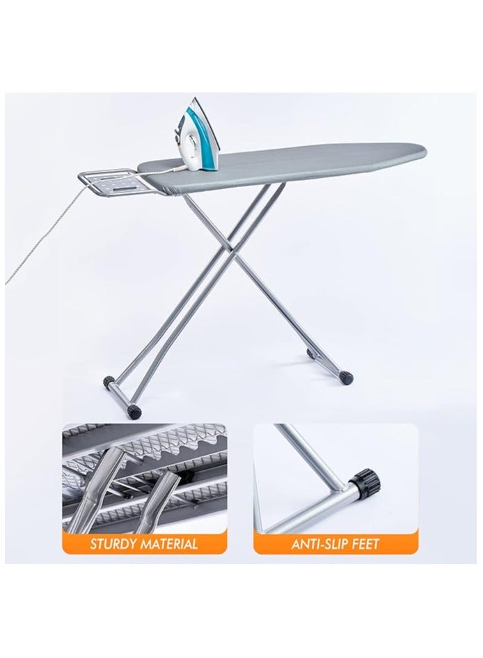 Ironing Board, Heat Resistant Cover Iron Board with Steam Iron Rest, Non-Slip Foldable Ironing Stand. Heavy Sturdy Metal Frame Legs Iron Stand(34 * 88 * 134 cm) Silver Gray Color